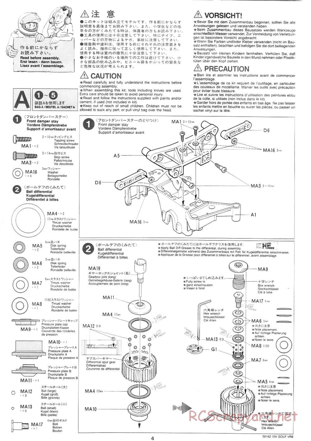 Tamiya - Volkswagen Golf VR6 - FF-01 Chassis - Manual - Page 4