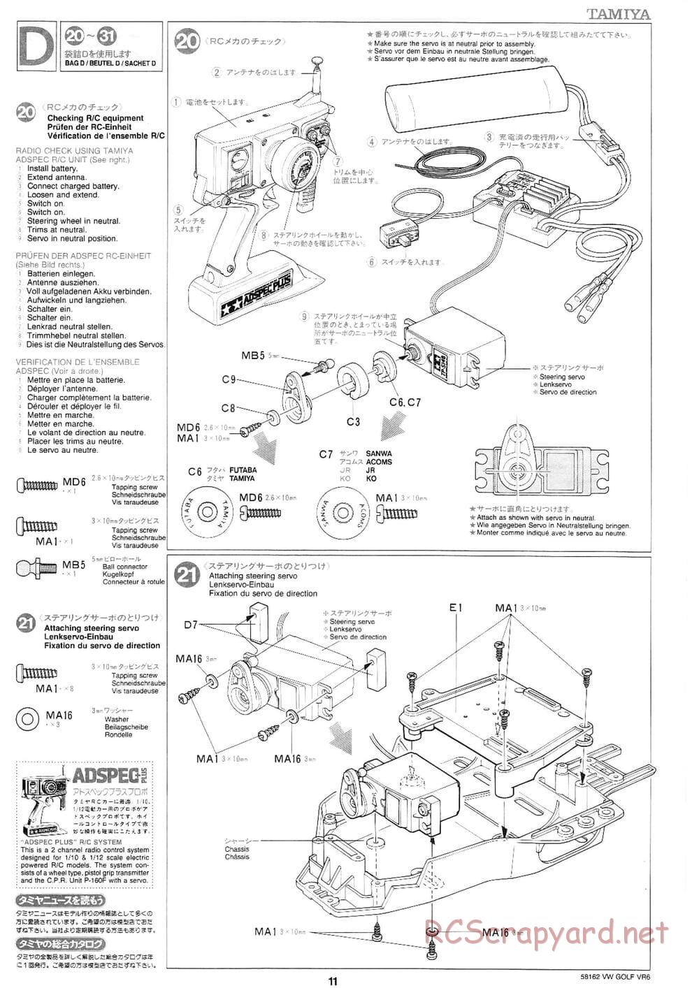 Tamiya - Volkswagen Golf VR6 - FF-01 Chassis - Manual - Page 11