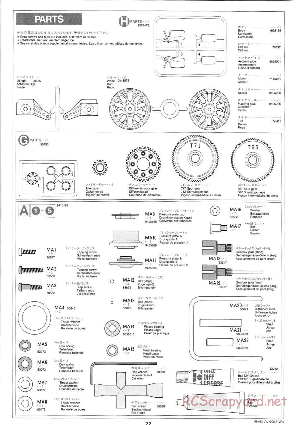 Tamiya - Volkswagen Golf VR6 - FF-01 Chassis - Manual - Page 22