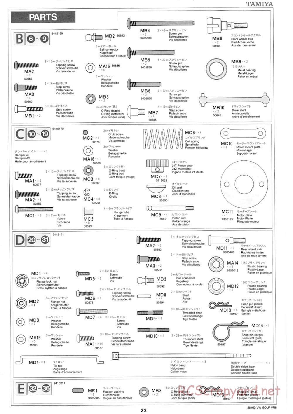 Tamiya - Volkswagen Golf VR6 - FF-01 Chassis - Manual - Page 23