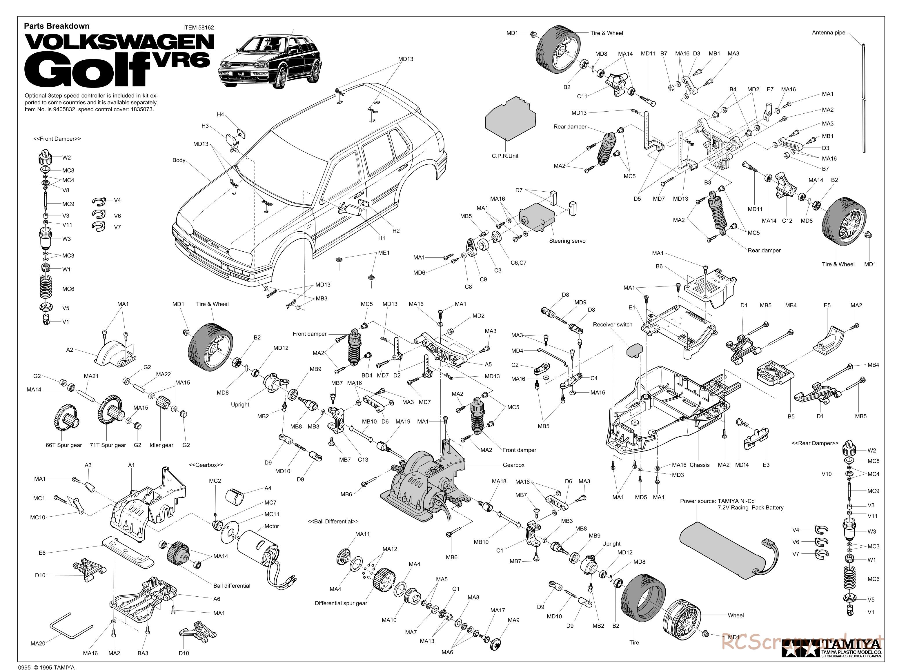 Tamiya - FF-01 Chassis - Exploded View