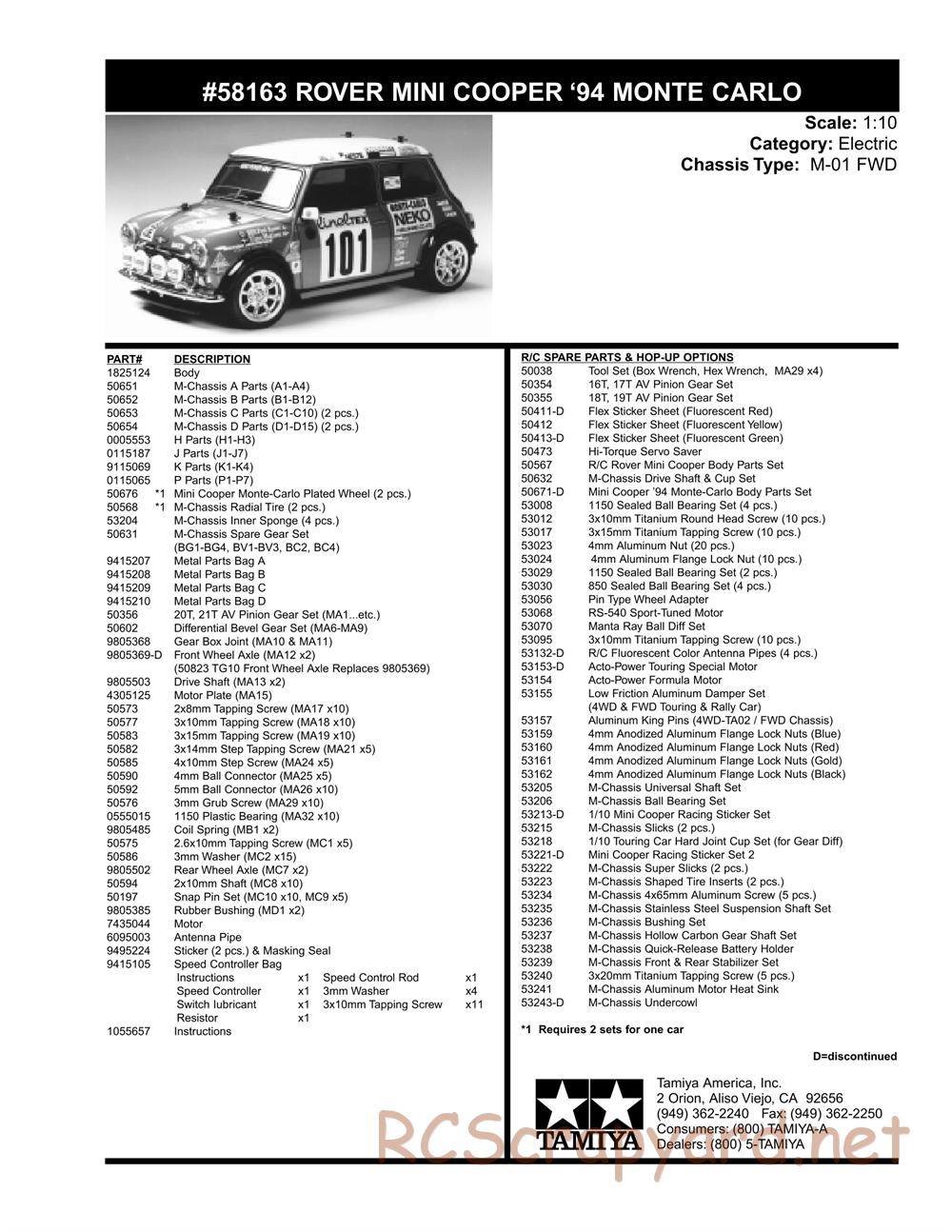 Tamiya - Rover Mini Cooper 94 Monte-Carlo - M01 Chassis - Parts List - Page 2