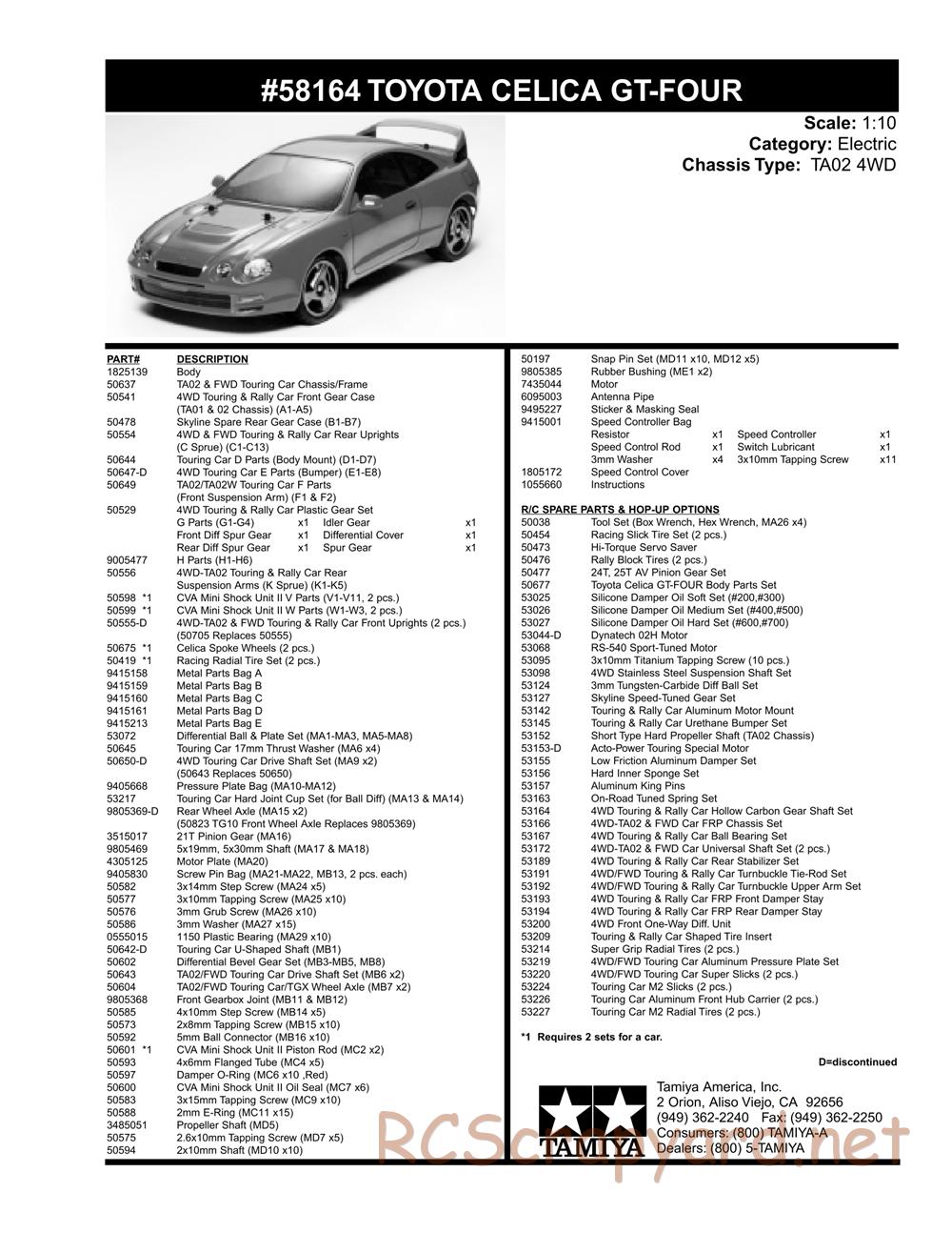 Tamiya - Toyota Celica GT Four - TA-02 Chassis - Exploded View and Parts List - Page 2