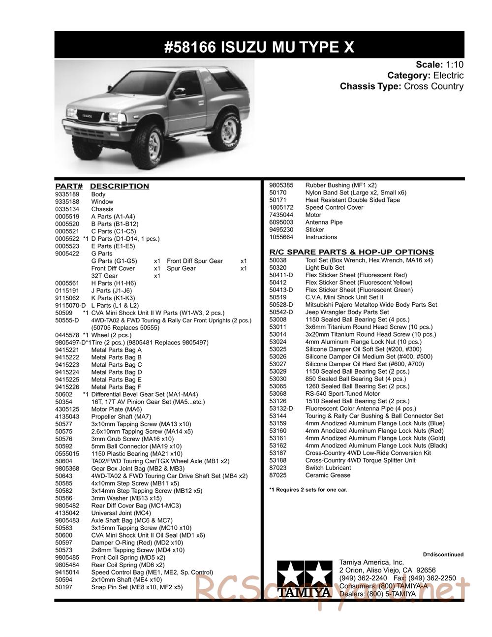 Tamiya - Isuzu Mu Type X - CC-01 Chassis - Parts List - Page 2