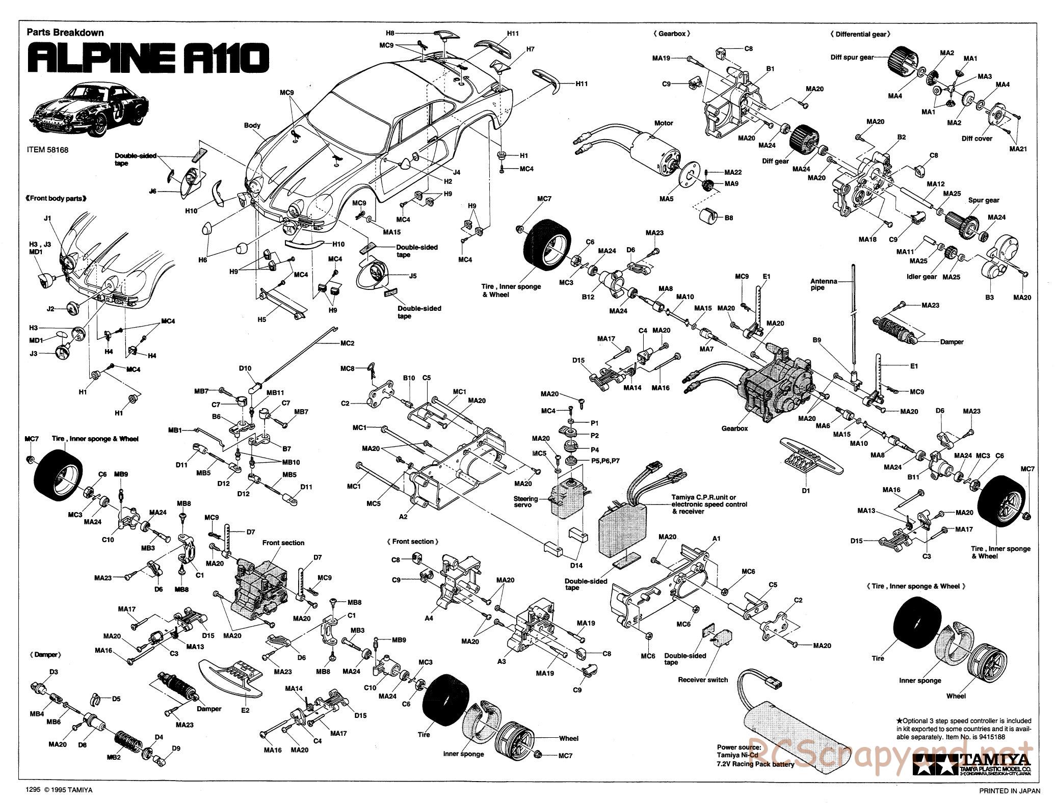 Tamiya - Alpine A110 - M02 Chassis - Exploded View - Page 1