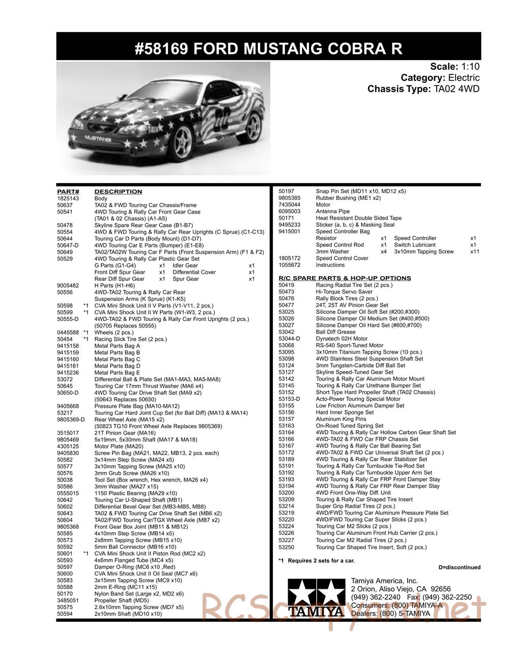 Tamiya - Ford SVT Mustang Cobra-R - TA-02 Chassis - Parts List - Page 2