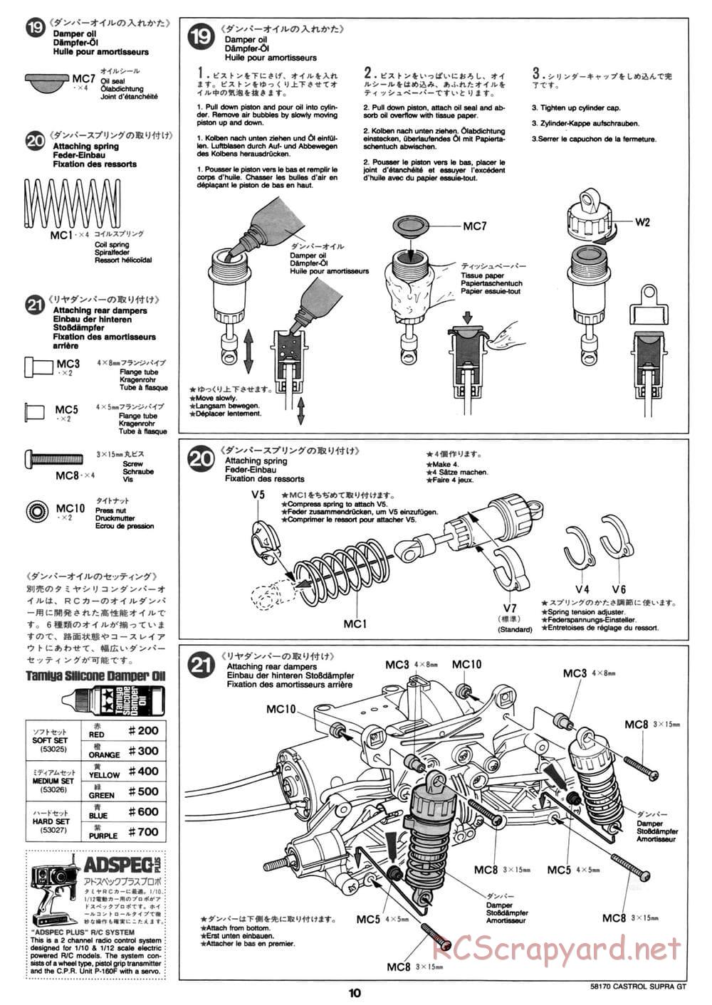 Tamiya - Castrol Toyota Tom's Supra GT - TA-02W Chassis - Manual - Page 10