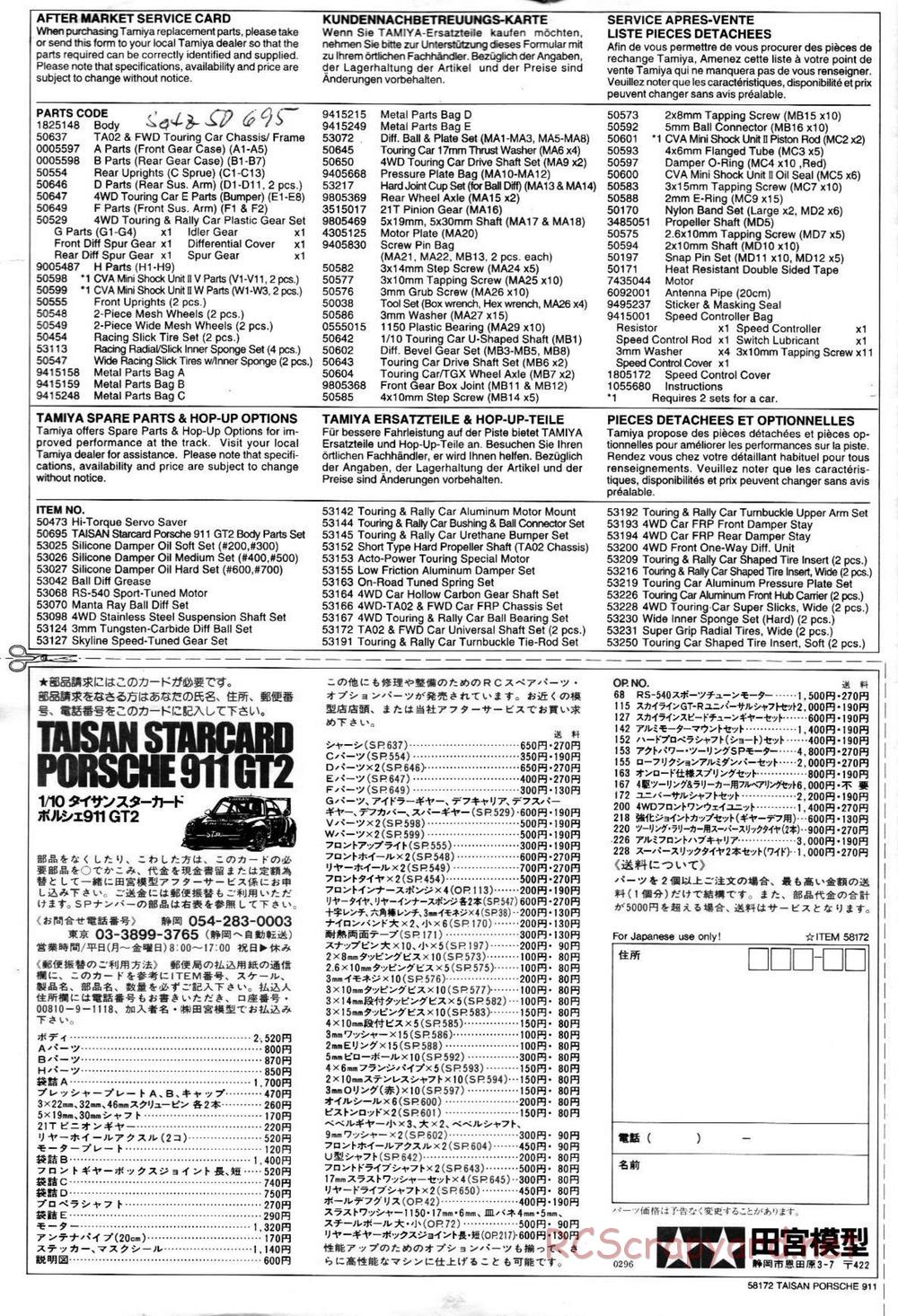 Tamiya - Taisan Starcard Porsche 911 GT2 - TA-02SW Chassis - Manual - Page 24