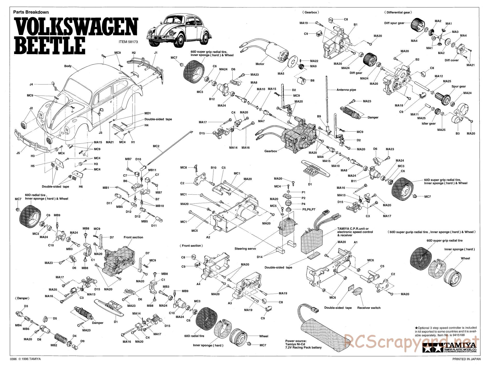 Tamiya - Volkswagen Beetle - M02L Chassis - Exploded View - Page 1