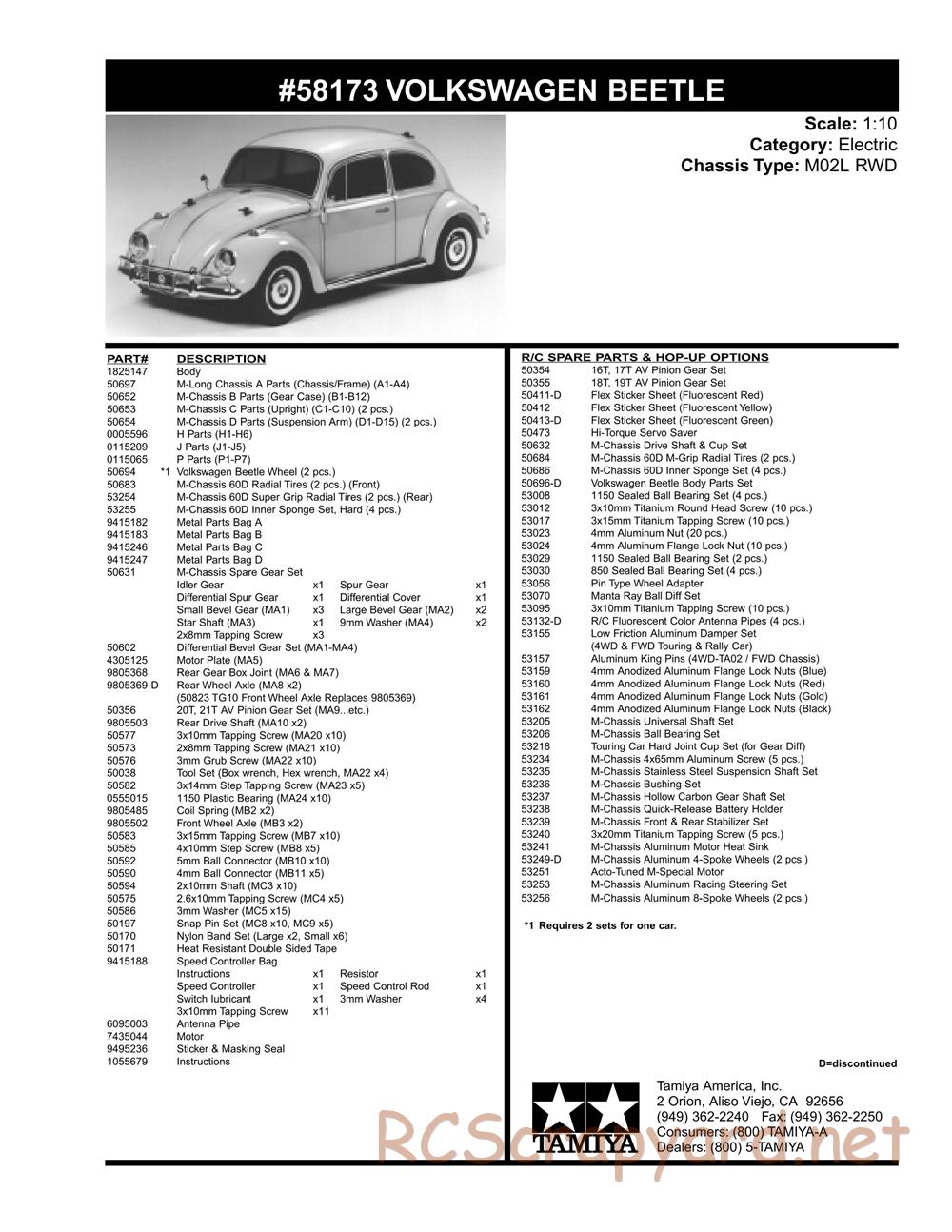 Tamiya - Volkswagen Beetle - M02L Chassis - Parts List - Page 2