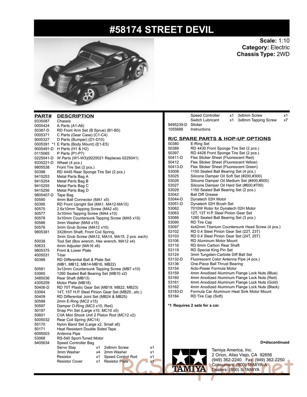 Tamiya - Street Devil - Group-C Chassis - Exploded View and Parts List - Page 1