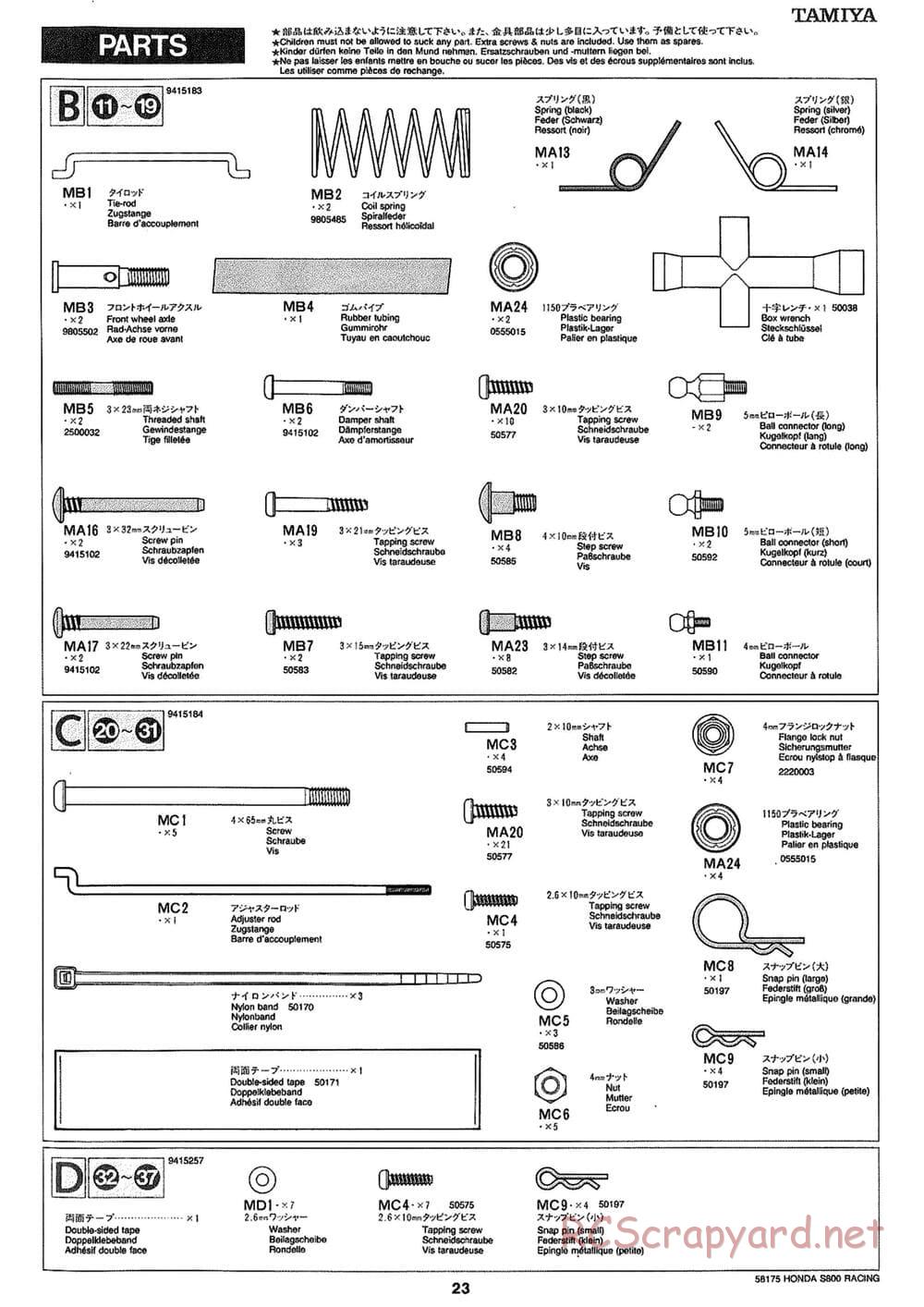 Tamiya - Honda S800 Racing - M02 Chassis - Manual - Page 23