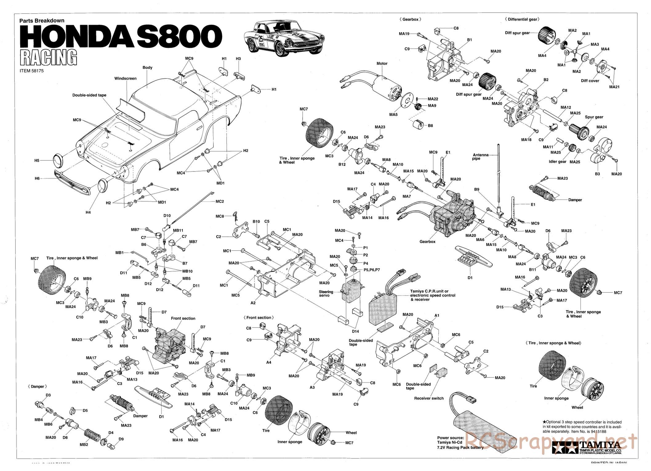 Tamiya - Honda S800 Racing - M02 Chassis - Exploded View - Page 1