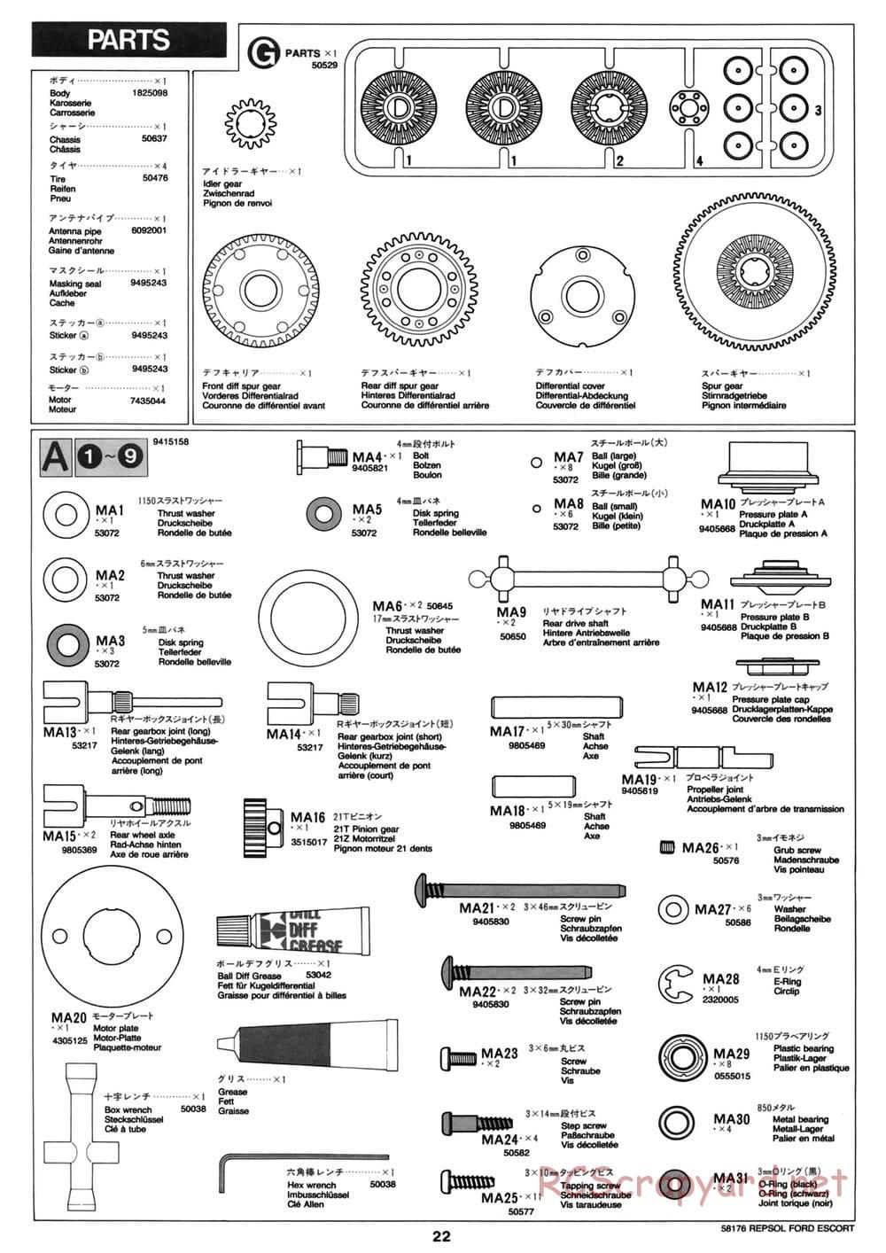 Tamiya - Repsol Ford Escort RS Cosworth - TA-02 Chassis - Manual - Page 22