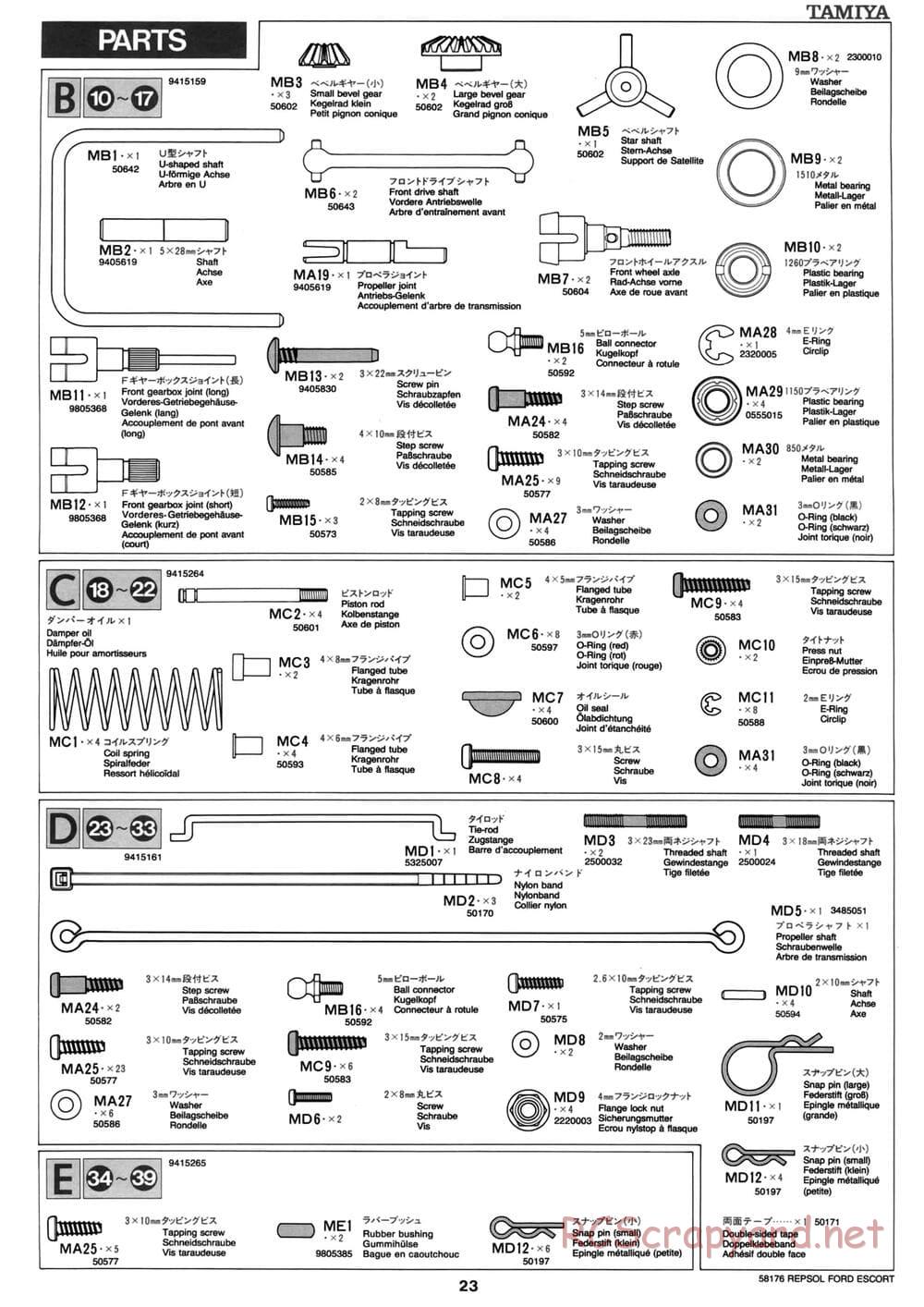 Tamiya - Repsol Ford Escort RS Cosworth - TA-02 Chassis - Manual - Page 23