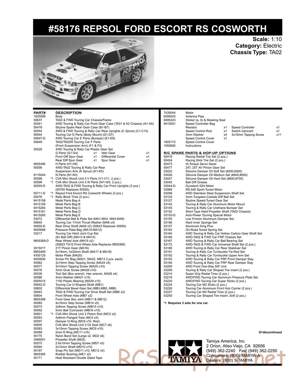 Tamiya - Repsol Ford Escort RS Cosworth - TA-02 Chassis - Parts List - Page 2