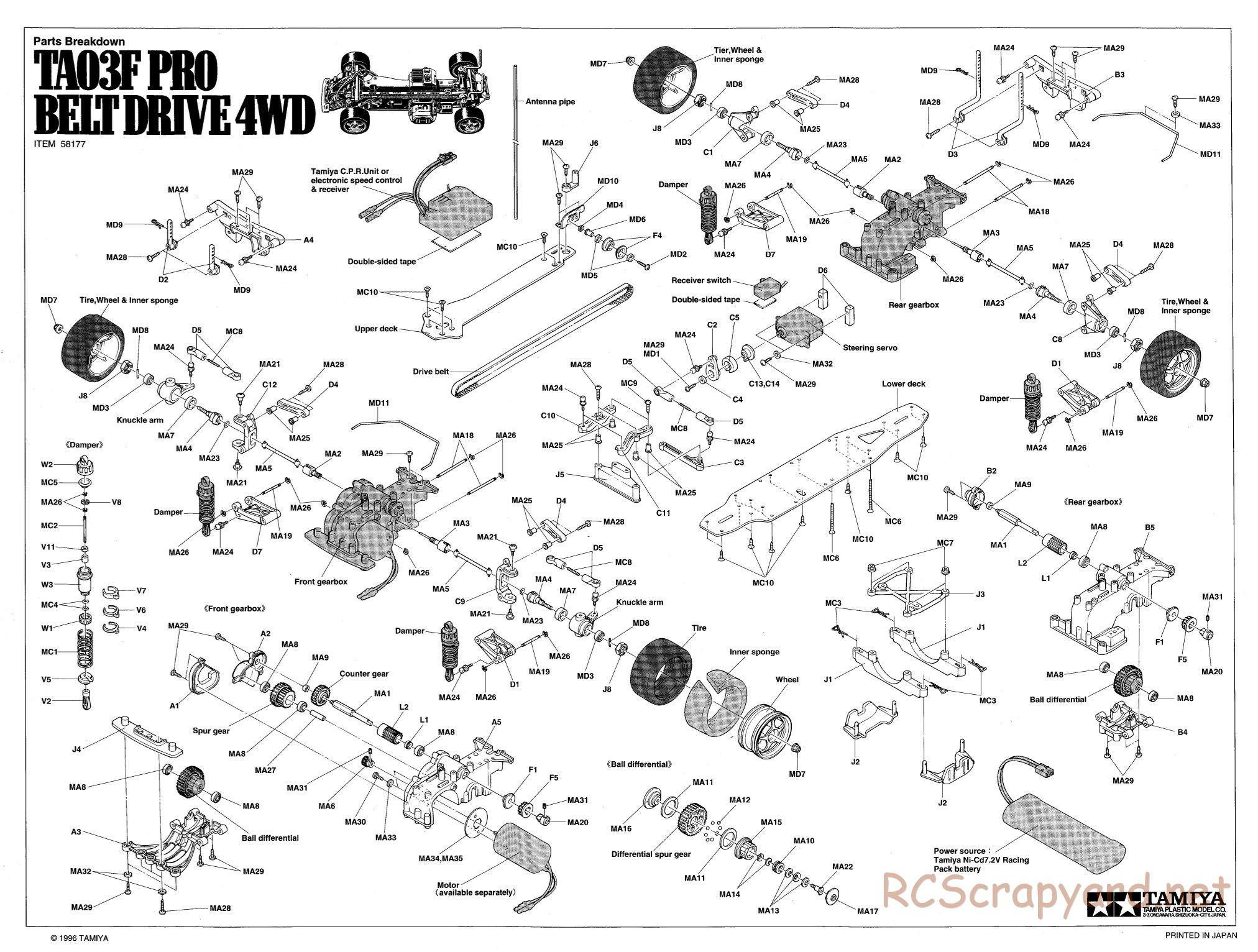 Tamiya - TA-03F Pro Chassis - Exploded View - Page 1
