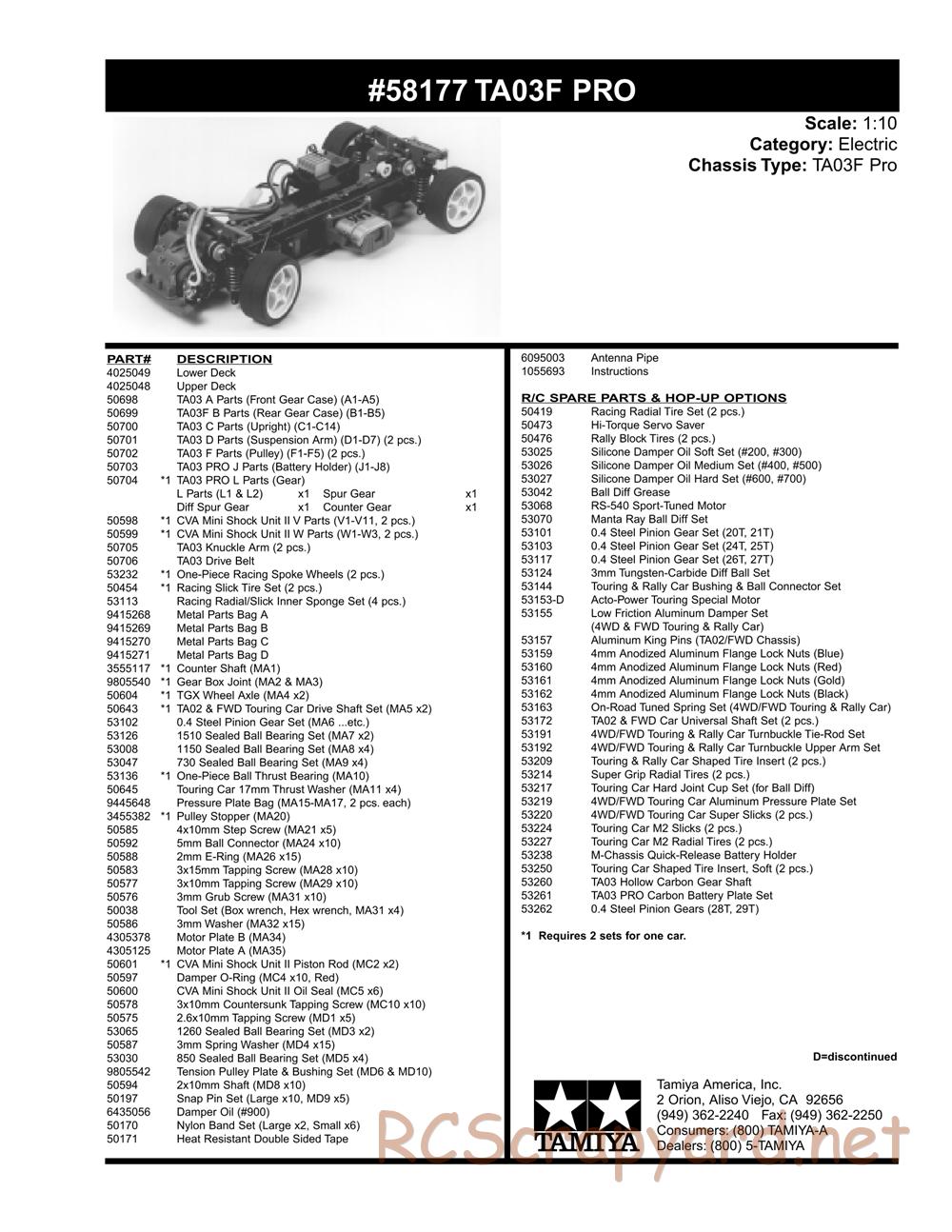 Tamiya - TA-03F Pro Chassis - Parts List - Page 2