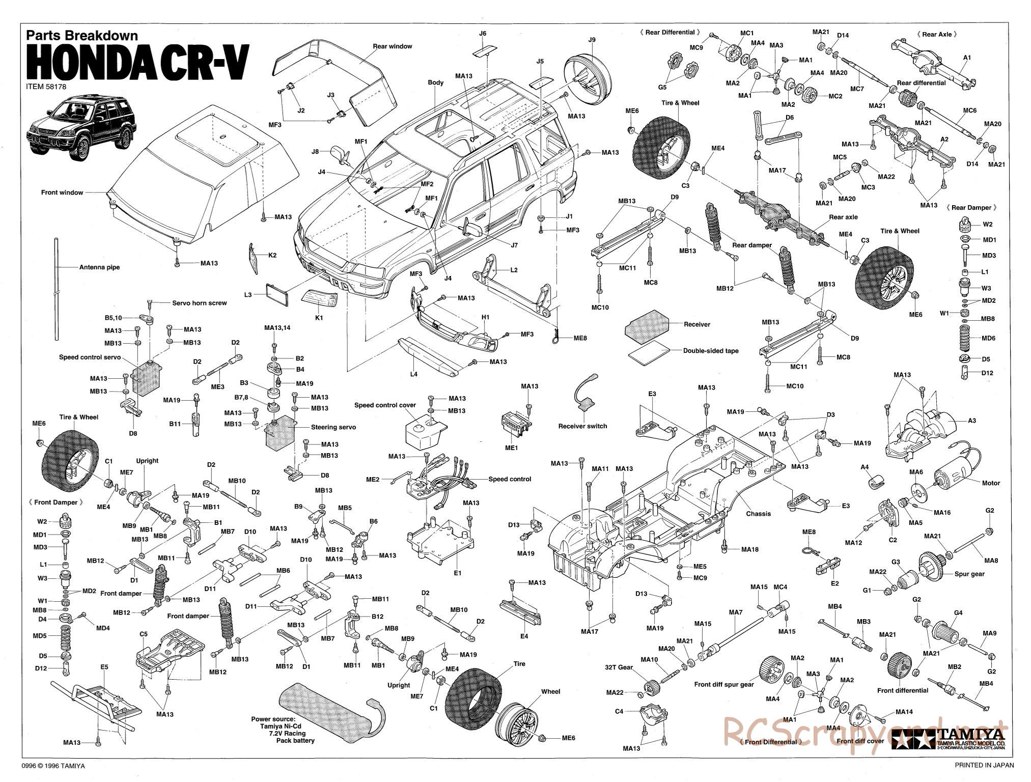 Tamiya - Honda CR-V - CC-01 Chassis - Exploded View - Page 1
