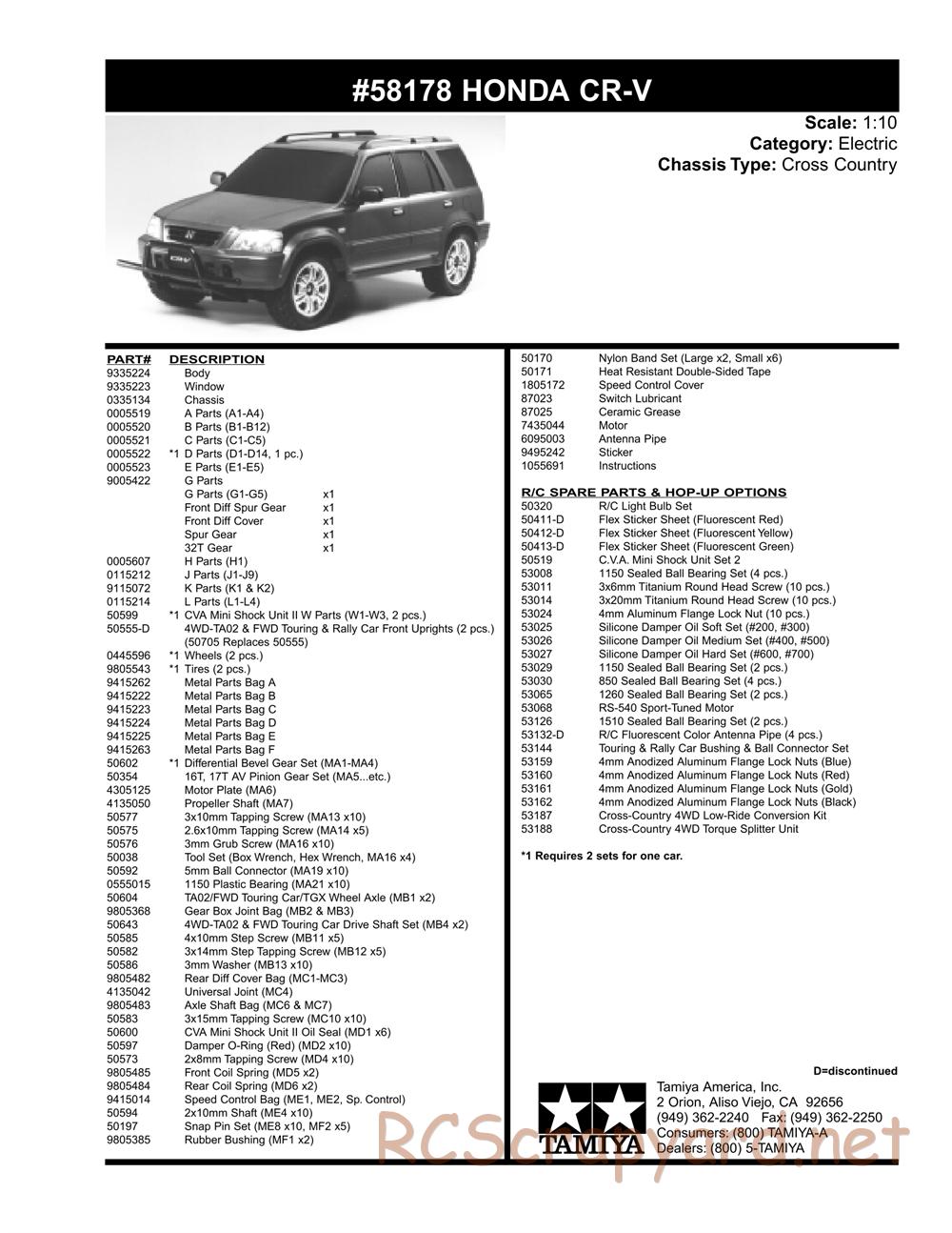 Tamiya - Honda CR-V - CC-01 Chassis - Parts List - Page 2