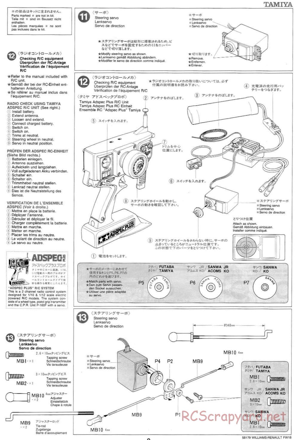 Tamiya - Williams Renault FW18 - F103RS Chassis - Manual - Page 9