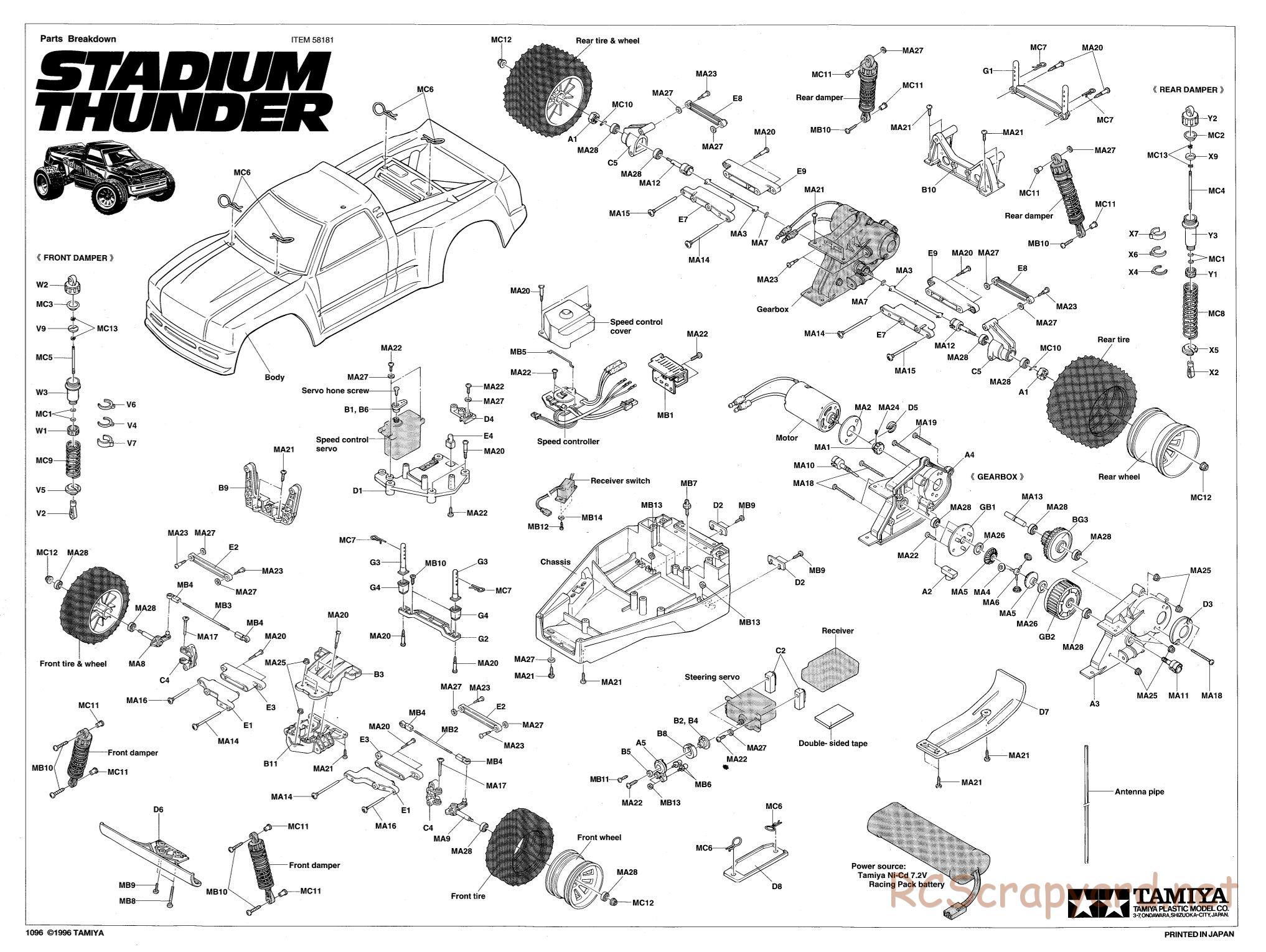Tamiya - Stadium Thunder Chassis - Exploded View - Page 1