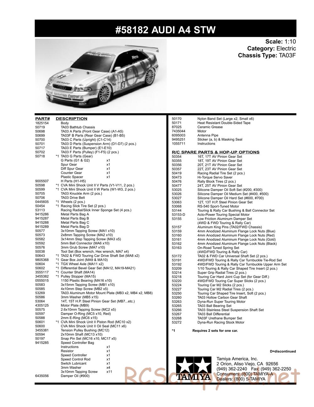 Tamiya - Audi A4 STW - TA-03F Chassis - Parts List - Page 2