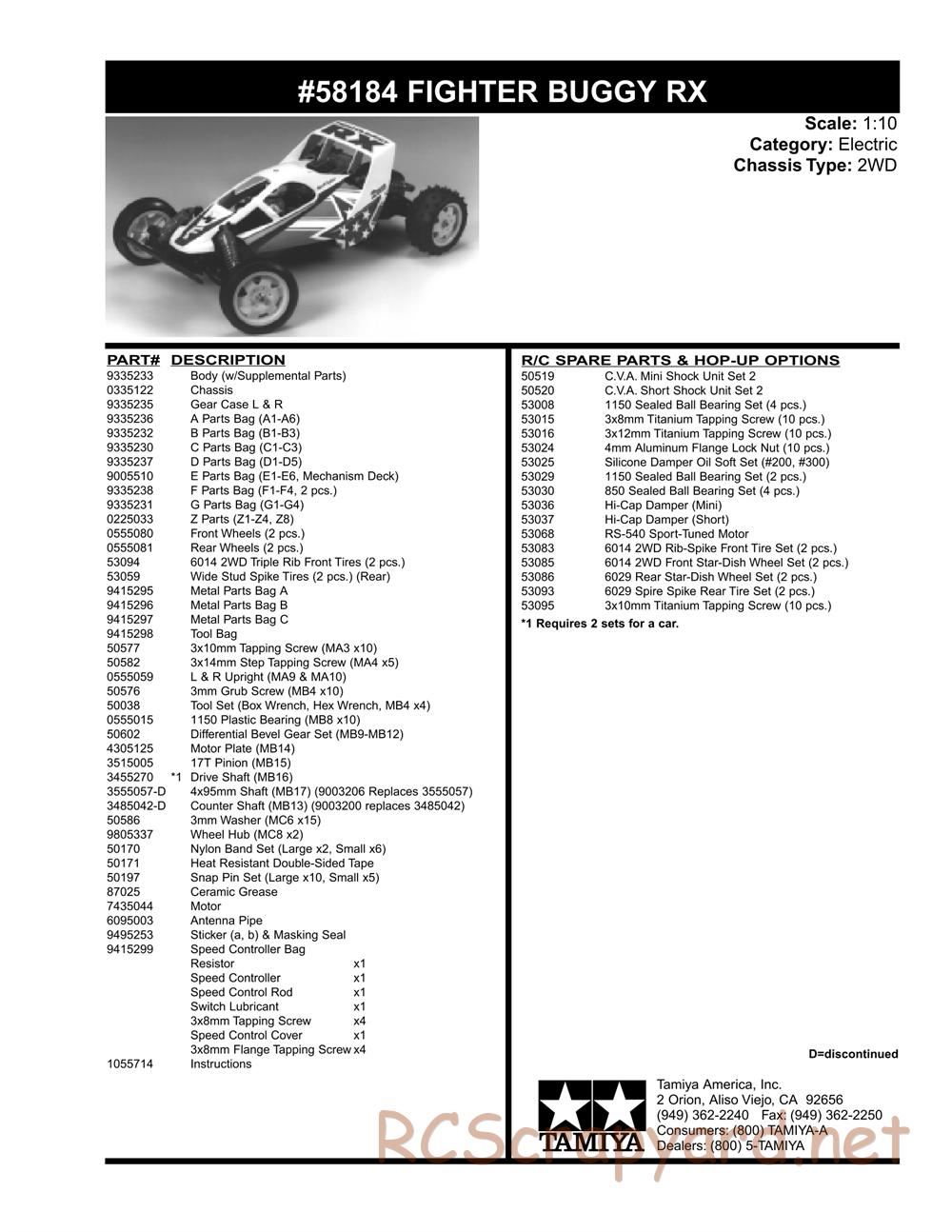 Tamiya - Fighter Buggy RX Chassis - Parts List - Page 2