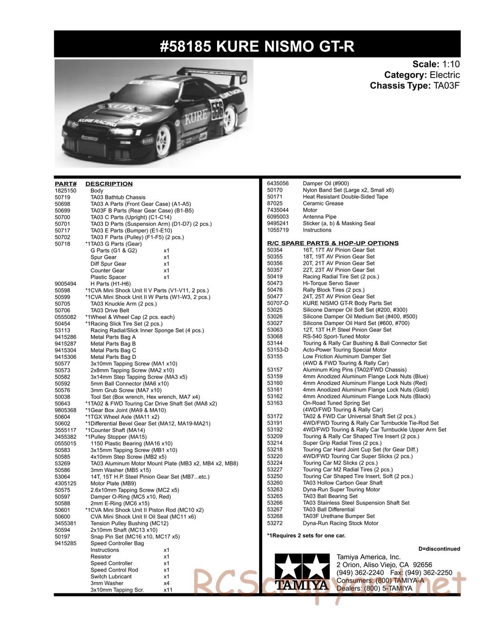 Tamiya - Kure Nismo GT-R - TA-03F Chassis - Parts List - Page 2