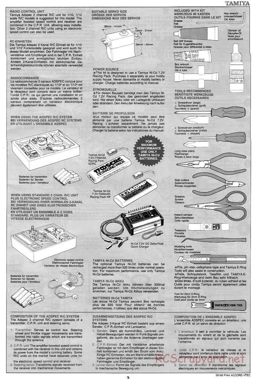 Tamiya - PIAA Accord VTEC - FF-01 Chassis - Manual - Page 3