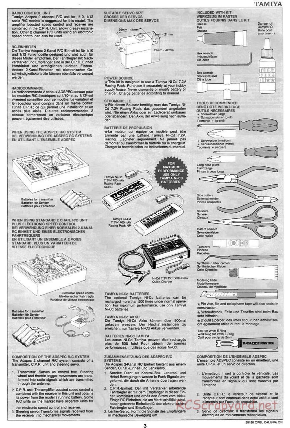 Tamiya - Opel Calibra Cliff - TA-03F Chassis - Manual - Page 3