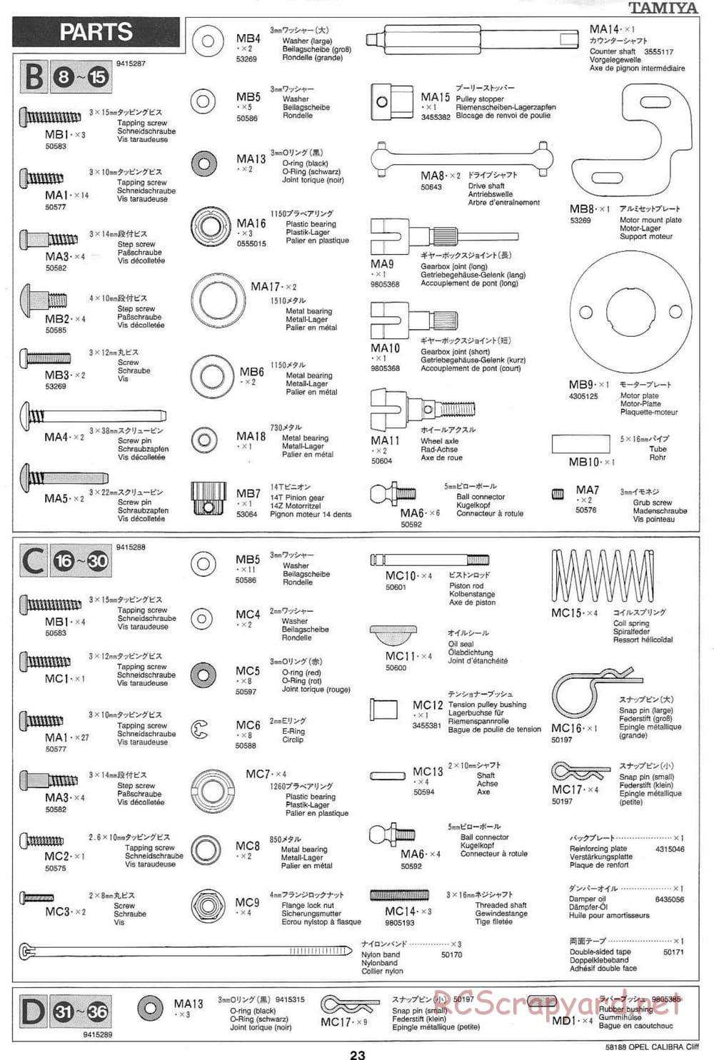Tamiya - Opel Calibra Cliff - TA-03F Chassis - Manual - Page 23