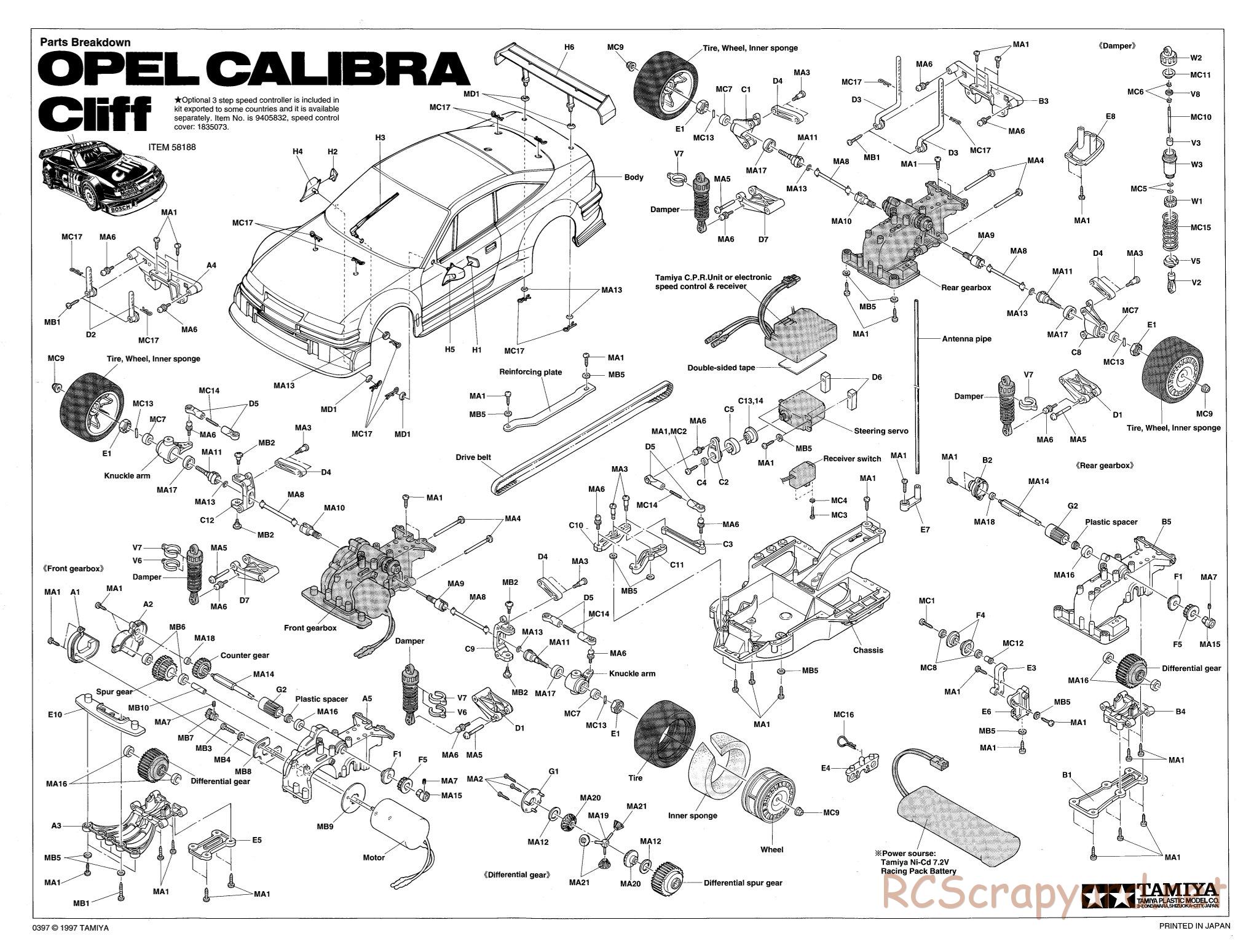 Tamiya - Opel Calibra Cliff - TA-03F Chassis - Exploded View  - Page 1