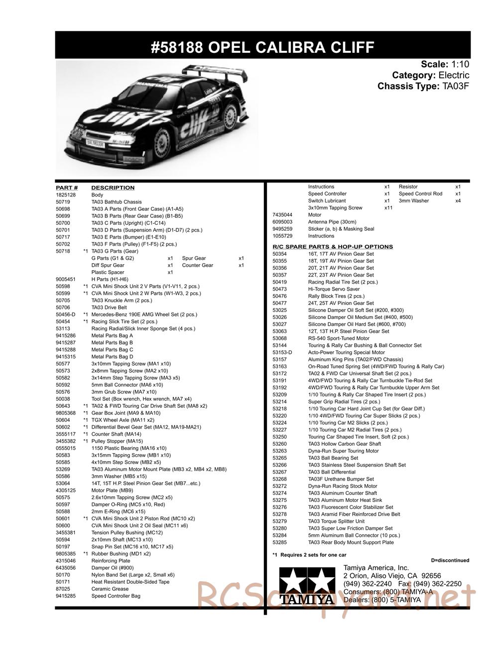 Tamiya - Opel Calibra Cliff - TA-03F Chassis - Parts List - Page 2