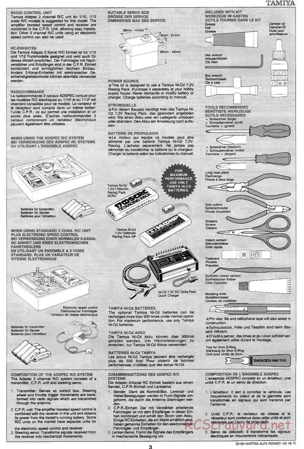 Tamiya - Martini Alfa Romeo 155 V6 TI - TA-03F Chassis - Manual - Page 3