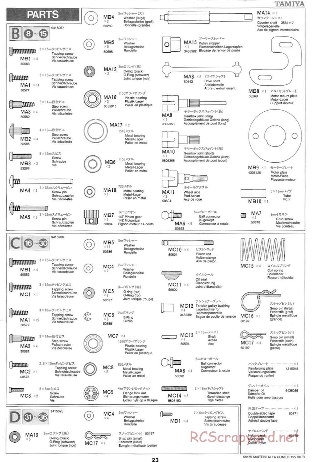 Tamiya - Martini Alfa Romeo 155 V6 TI - TA-03F Chassis - Manual - Page 23