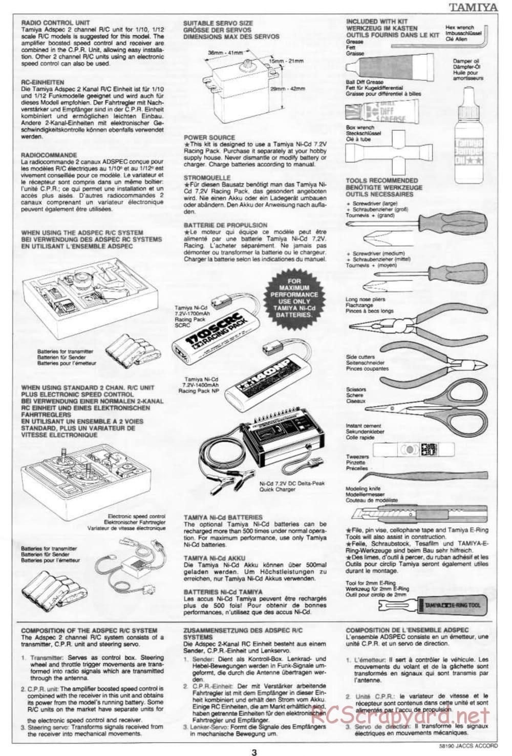 Tamiya - JACCS Honda Accord - FF-01 Chassis - Manual - Page 3