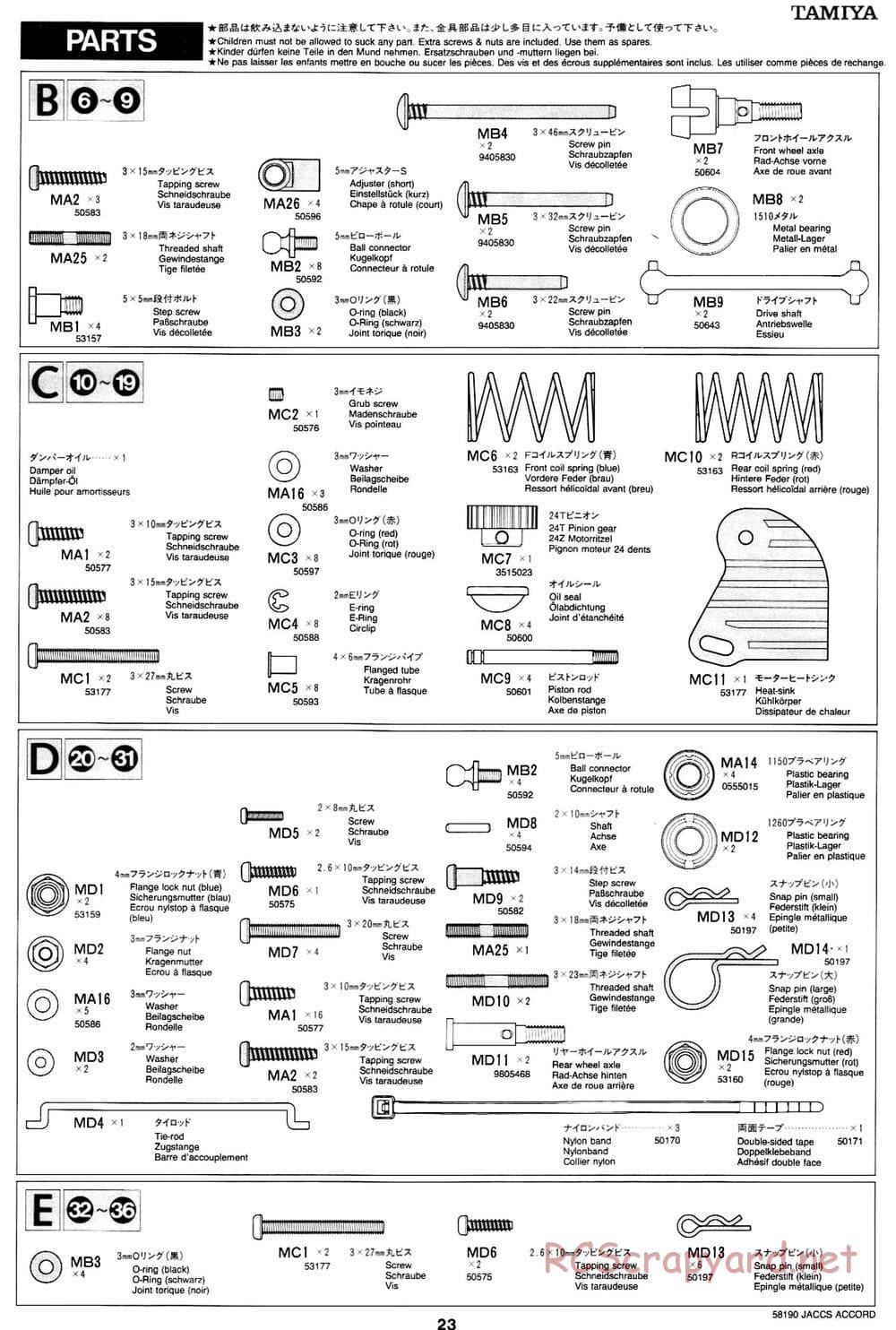 Tamiya - JACCS Honda Accord - FF-01 Chassis - Manual - Page 23