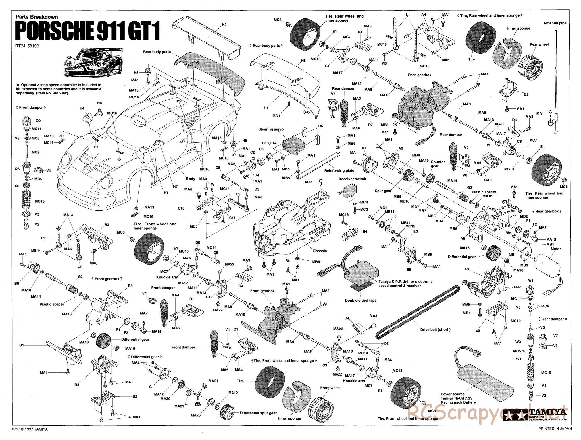 Tamiya - Porsche 911 GT1 - TA-03RS Chassis - Exploded View - Page 1