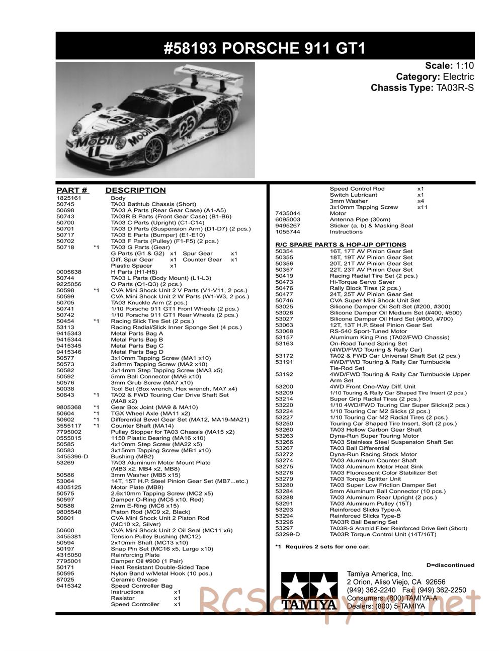 Tamiya - Porsche 911 GT1 - TA-03RS Chassis -  Parts List - Page 2