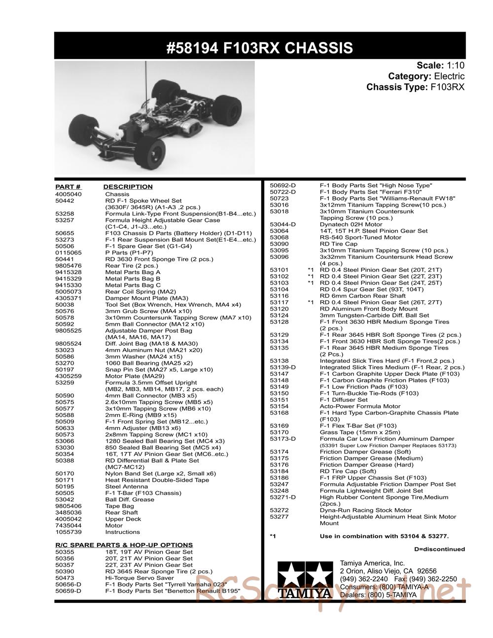 Tamiya - F103RX Chassis - Parts List - Page 2