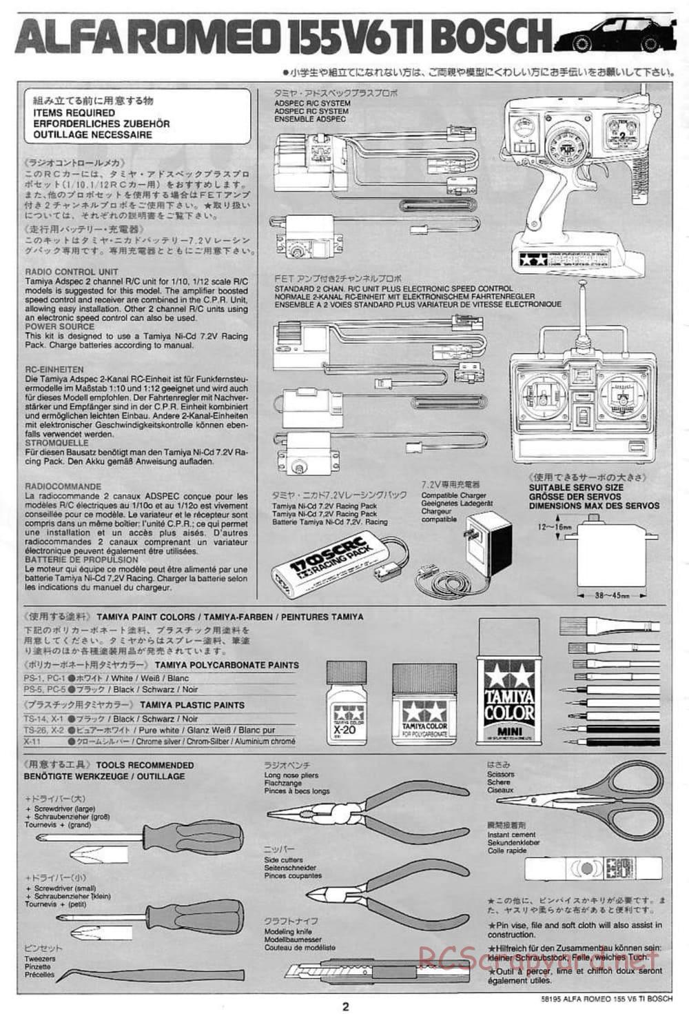 Tamiya - Alfa Romeo 155 V6 TI BOSCH - TL-01 Chassis - Manual - Page 2