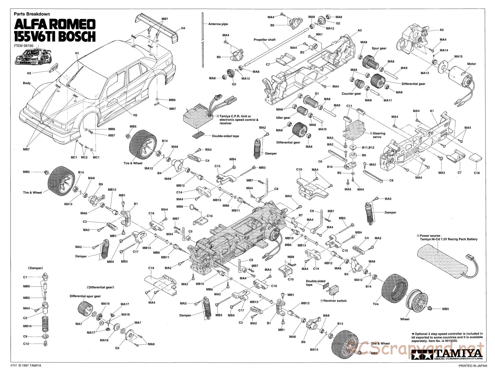 Tamiya - Alfa Romeo 155 V6 TI BOSCH - TL-01 Chassis - Exploded View - Page 1