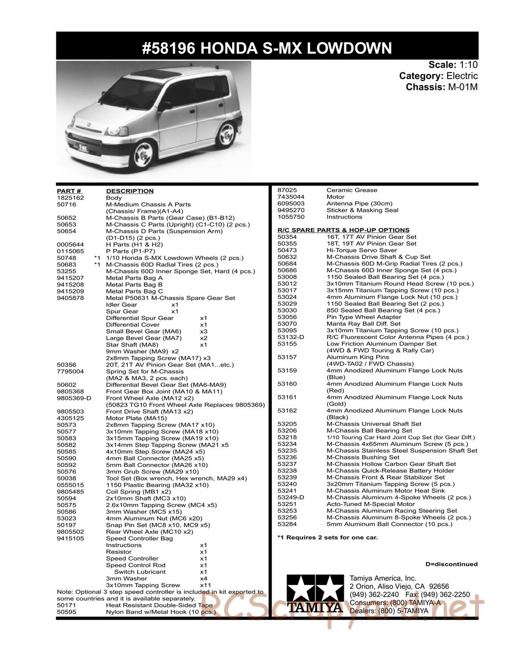 Tamiya - Honda S-MX Lowdown - M01 Chassis - Parts List - Page 2