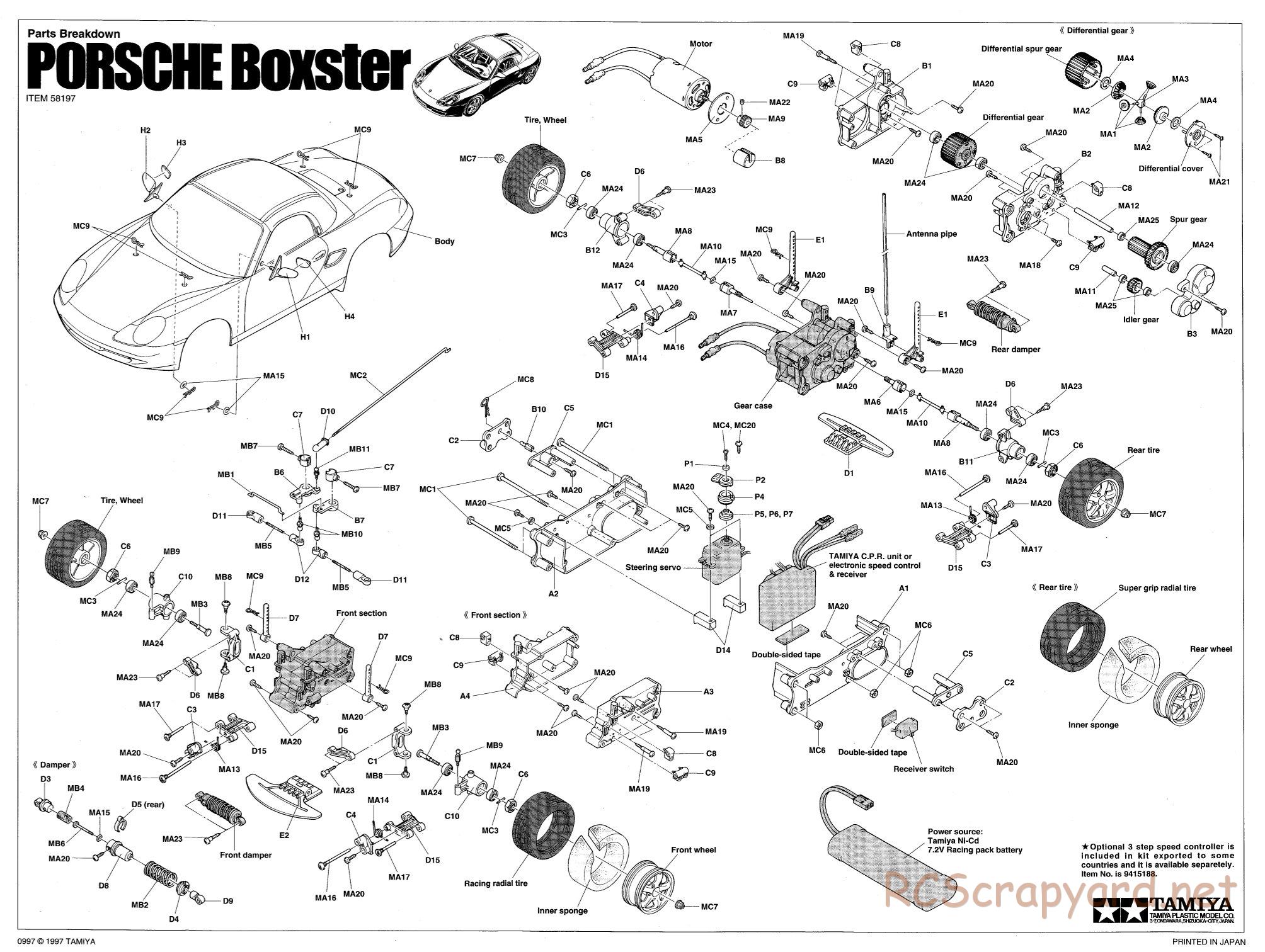 Tamiya - Porsche Boxster - M02L Chassis - Exploded View - Page 1