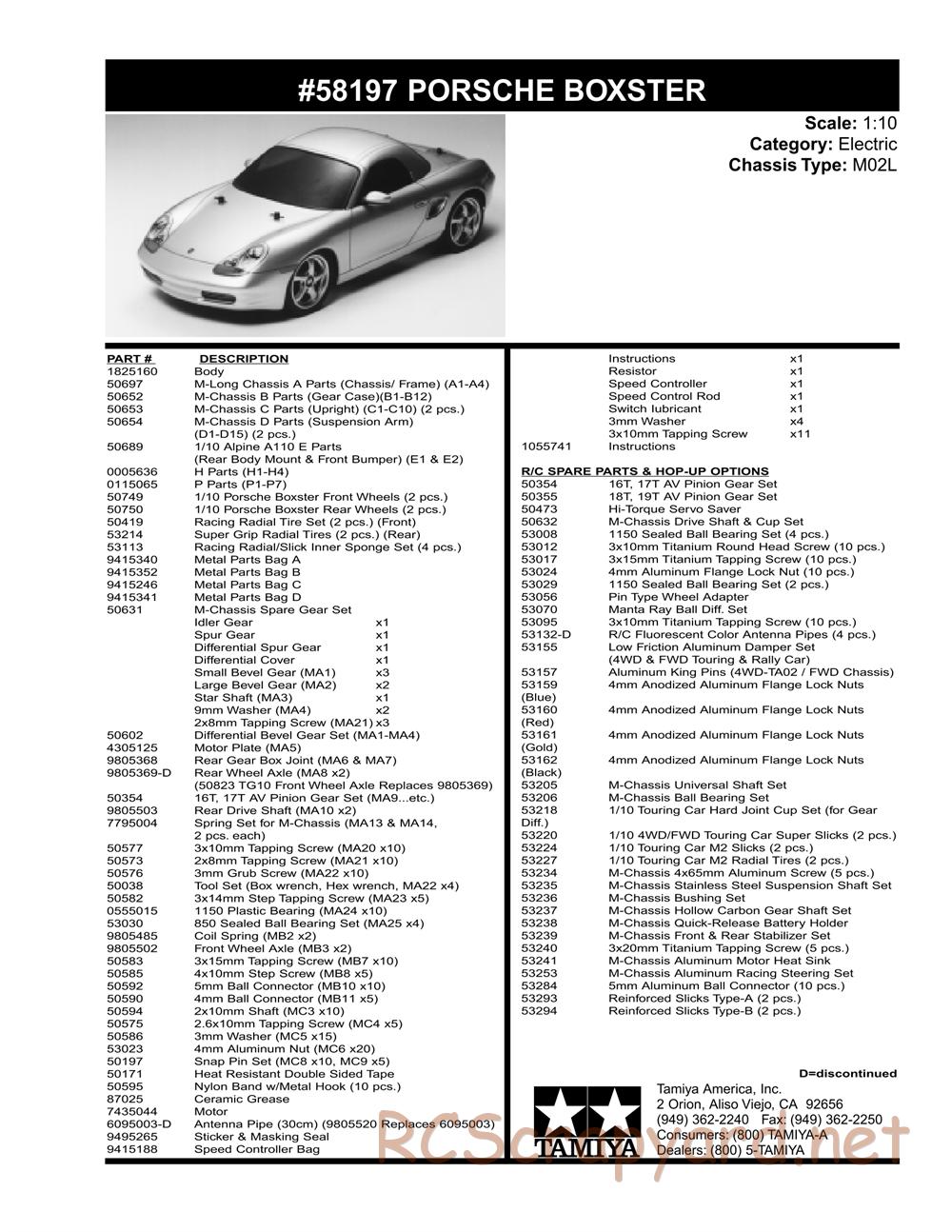 Tamiya - Porsche Boxster - M02L Chassis - Parts List - Page 2