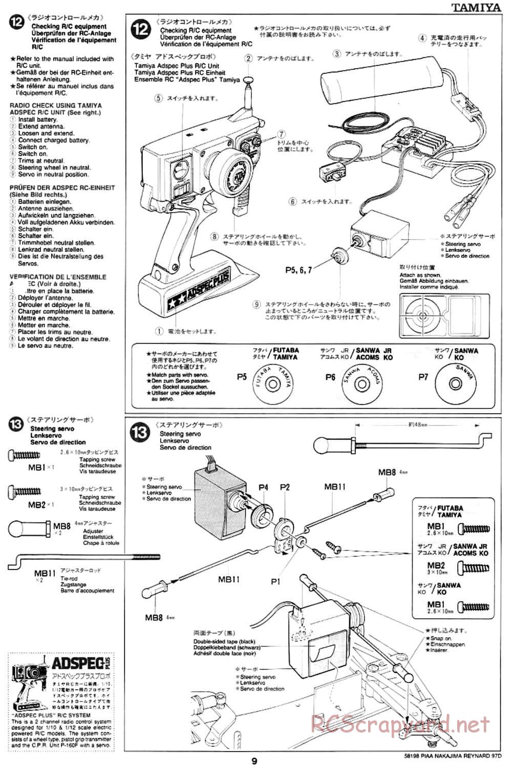 Tamiya - PIAA Nakajima Reynard 97D - F103 Chassis - Manual - Page 9