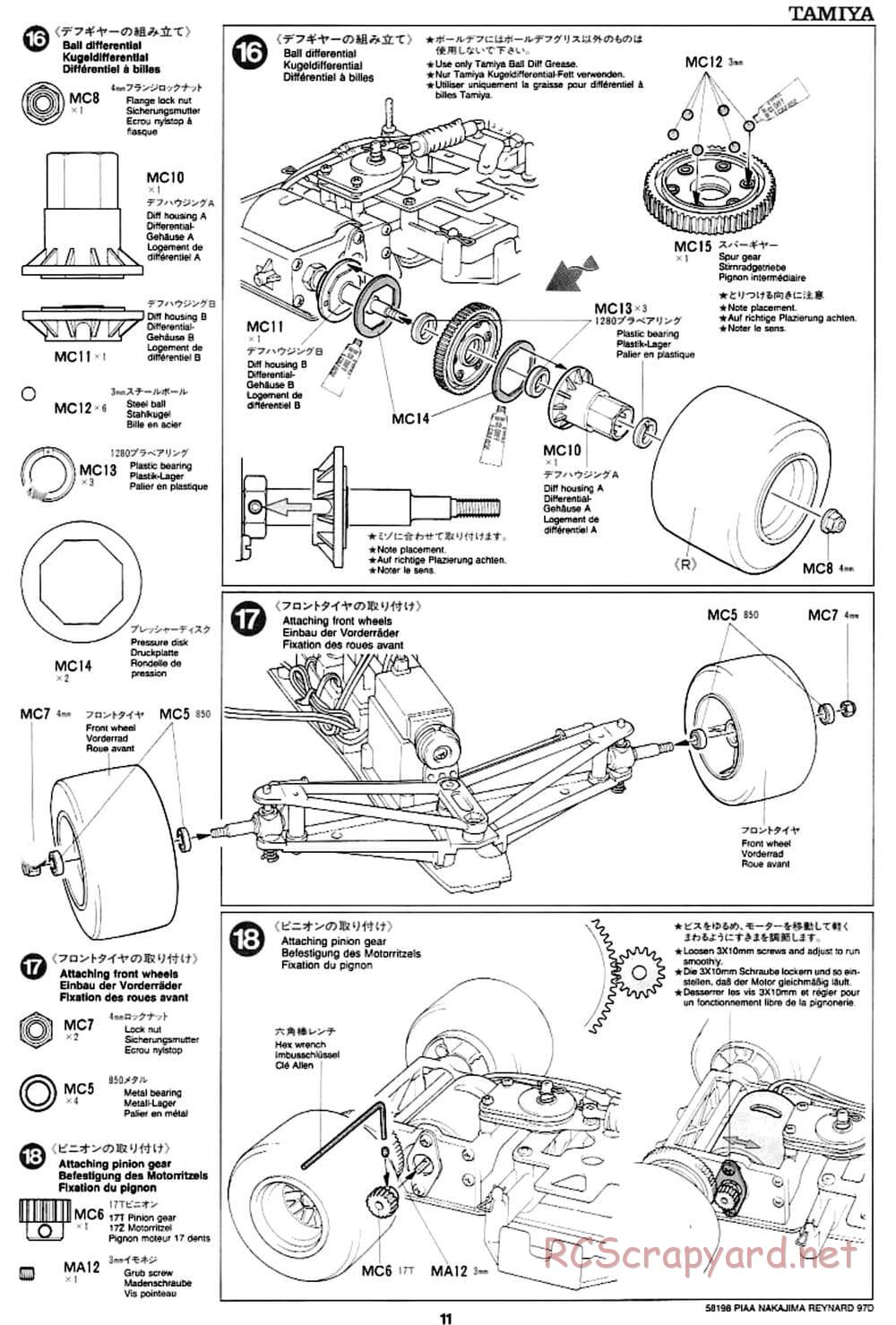 Tamiya - PIAA Nakajima Reynard 97D - F103 Chassis - Manual - Page 11