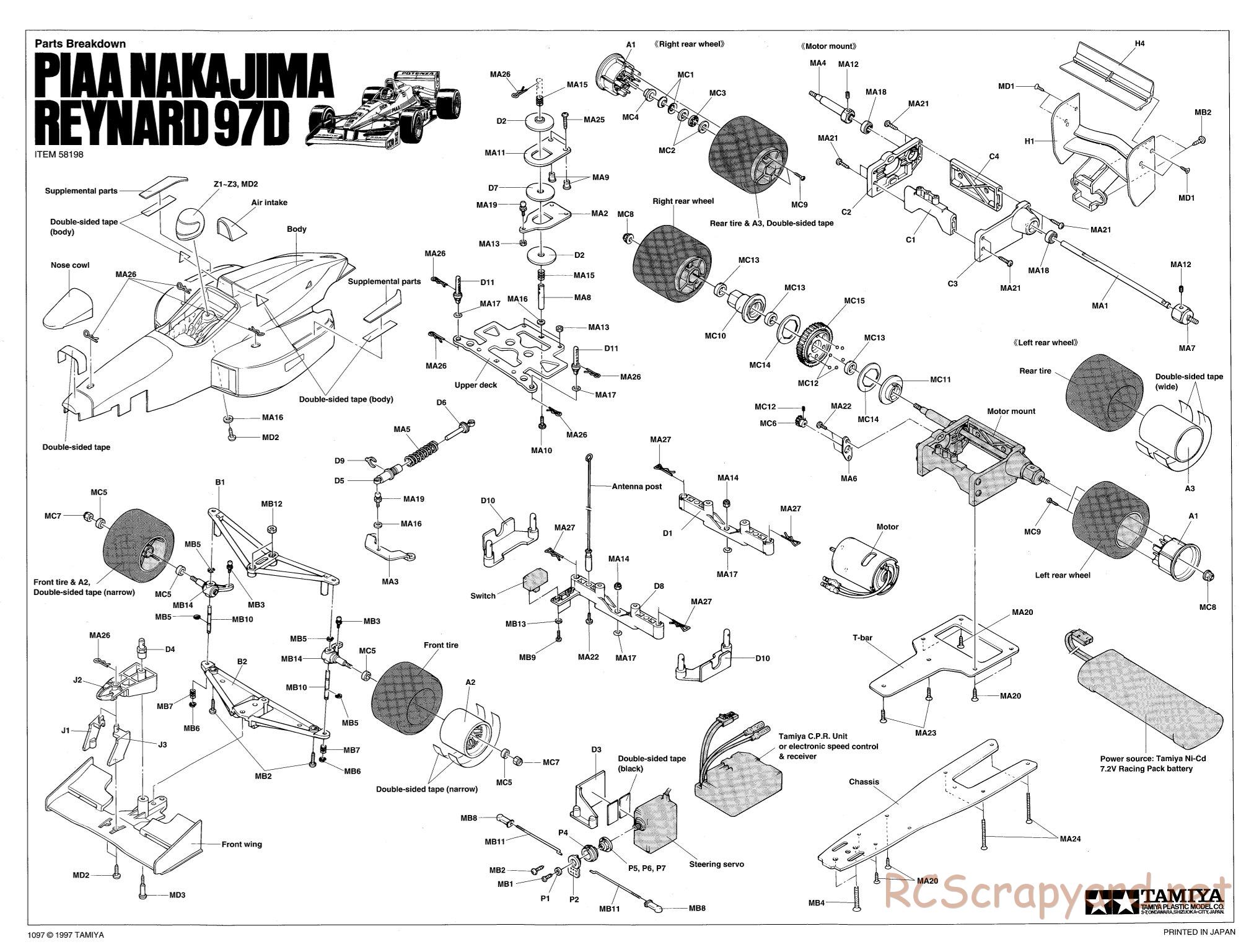 Tamiya - PIAA Nakajima Reynard 97D - F103 Chassis - Exploded View - Page 1