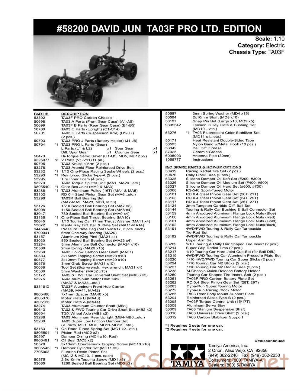 Tamiya - David Jun TA03F Pro Chassis - Parts List - Page 2